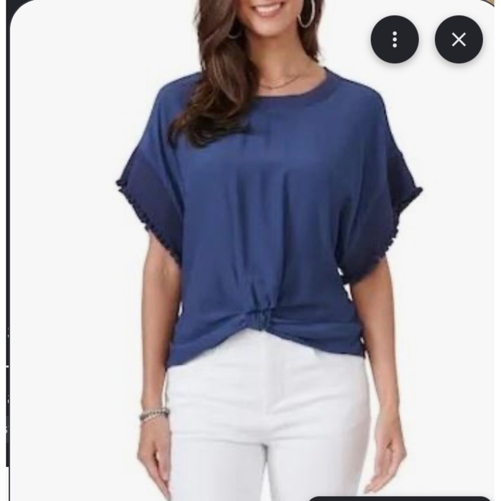 Democracy navy ruffle sleeve shirt size large